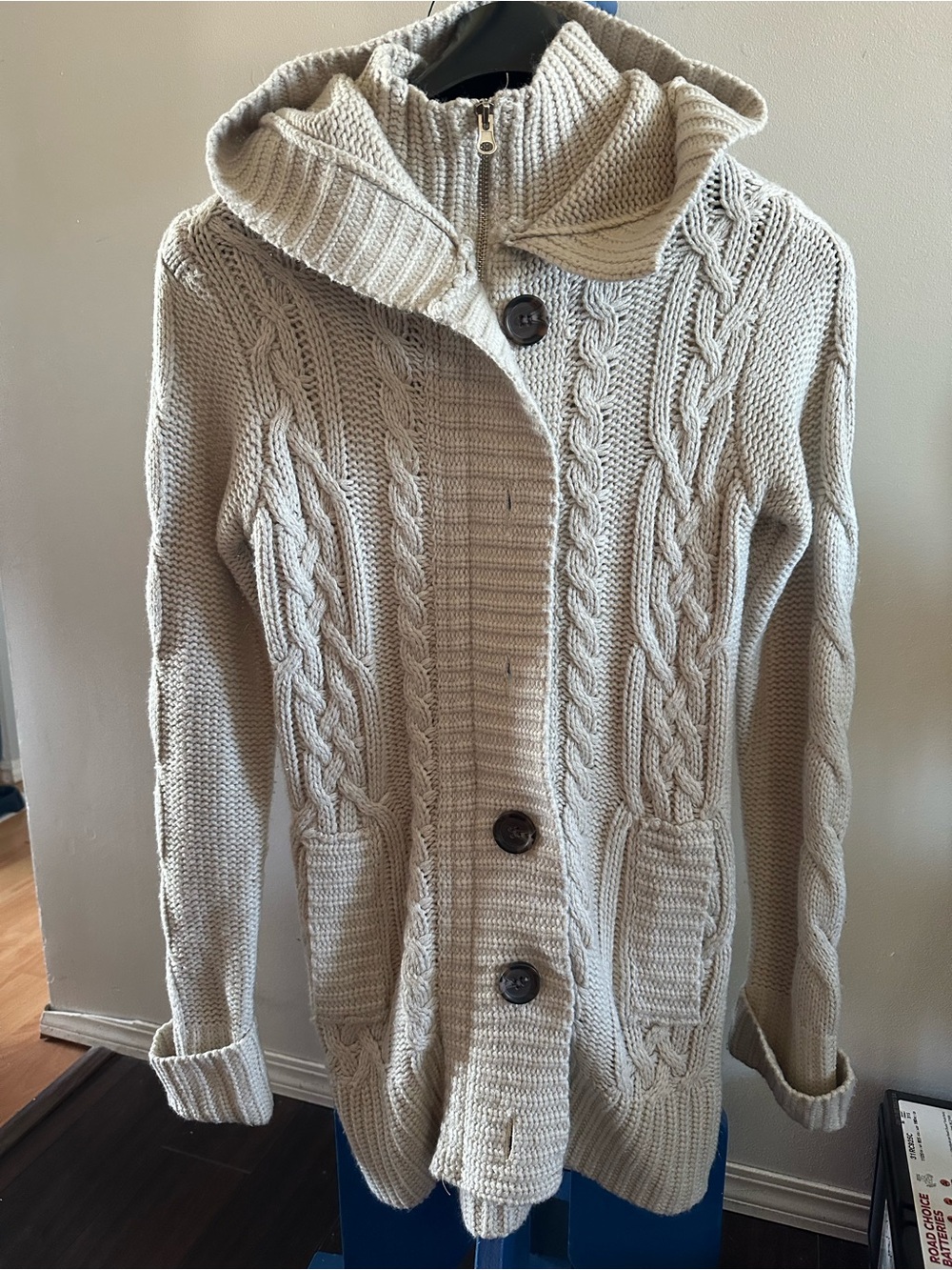 Cozy Cable Knit Hooded Sweater Cardigan - Cream